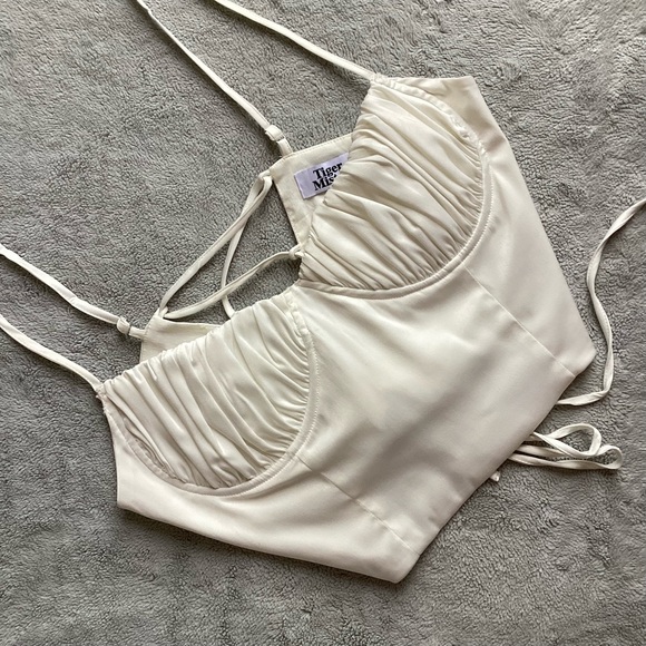 Tiger Mist Tops - Tiger Mist Elsie Bustier Lace-Up Corset Crop Top White Ivory Large Sz L